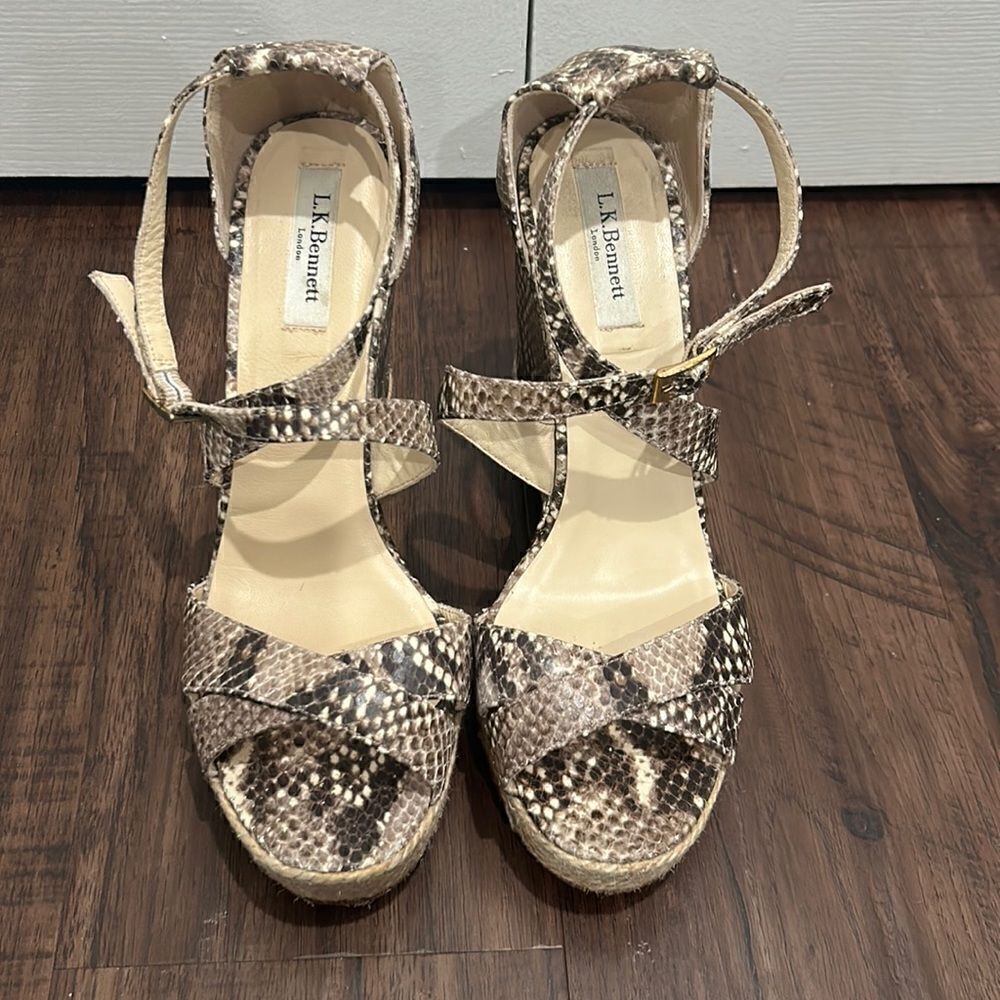 L.K. Bennett snake skin print platform heels, Size 8.5